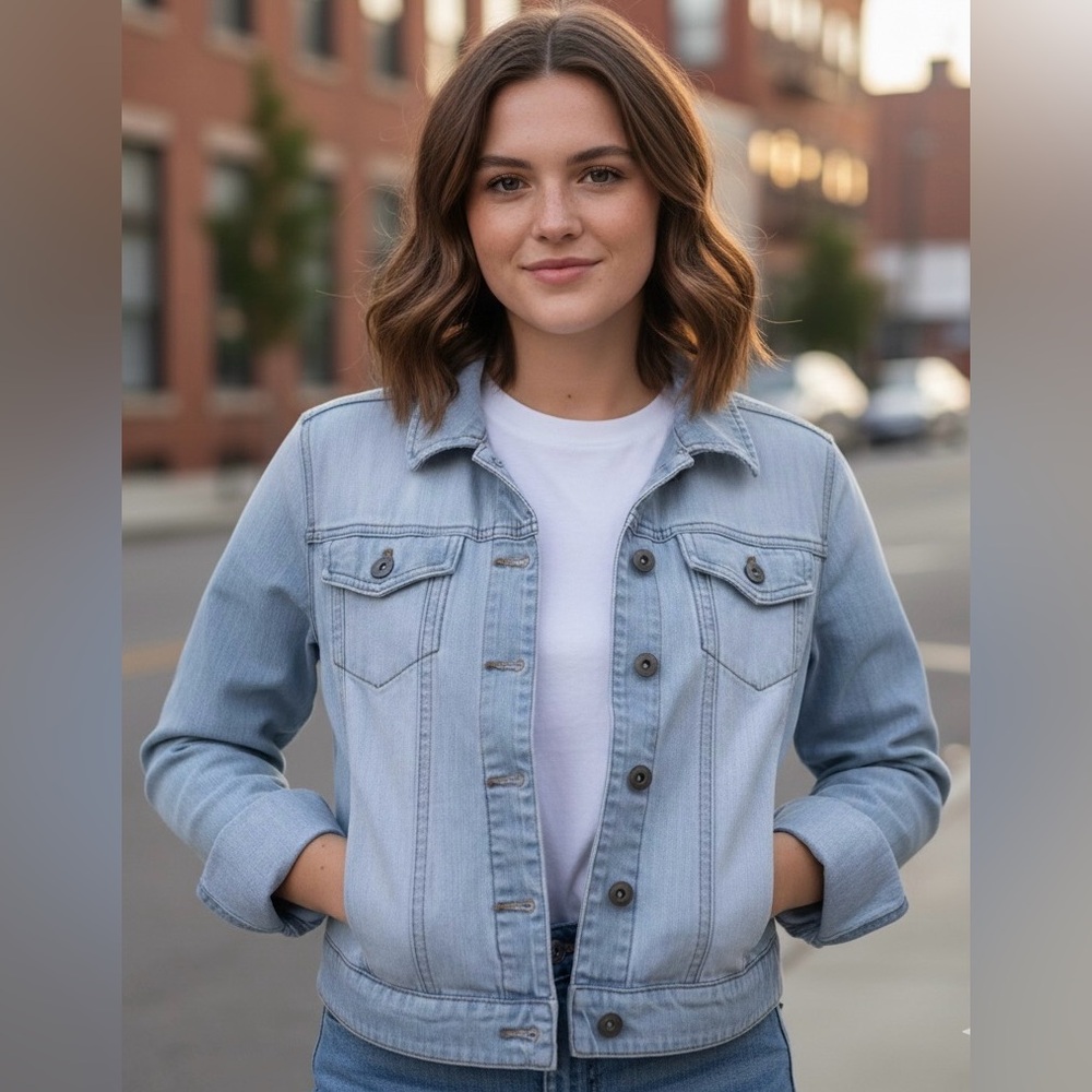 Nordstrom BP Light Wash Classic Denim Cropped Jean Jacket Size Medium